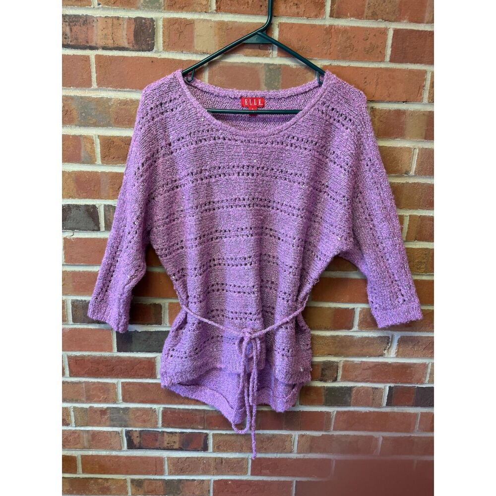 Elle Purple Knit Tie Waist Sweater Top S